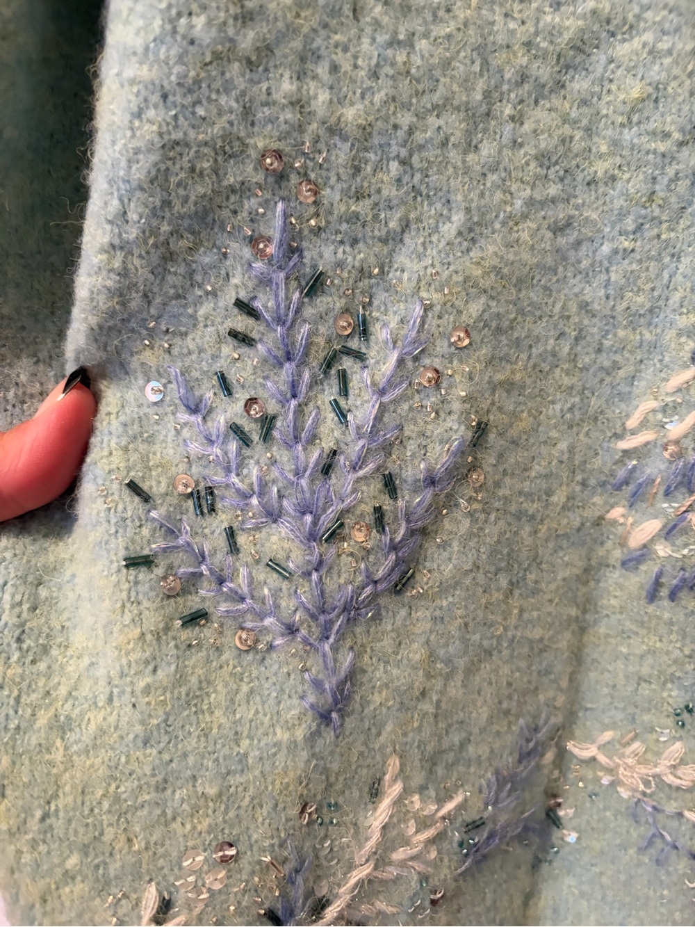 Vintage TALBOTS NWT Beaded Winter Tree Holiday Sweater Mock Neck Half Zip PL - Picture 3 of 14